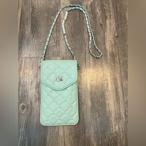 Badgley Mischka Pearl Studded Phone and Wallet Crossbody Bag in Mint Quilted